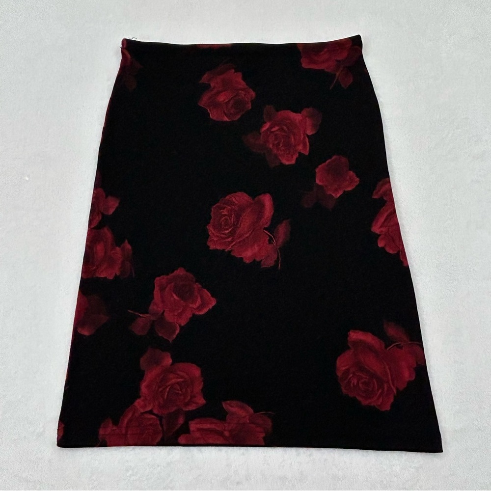 Vintage 90s y2k Red Floral Midi Skirt
